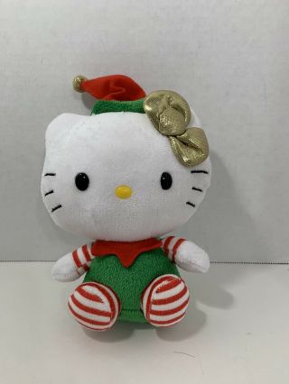 Ty Hello Kitty Beanie Babies Plush Christmas Outfit Elf Hat Red Green Sanrio Toy