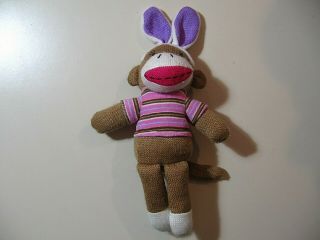 12 " Plush Sock Monkey W/bunny Ears Doll,  Made By Dan Dee,
