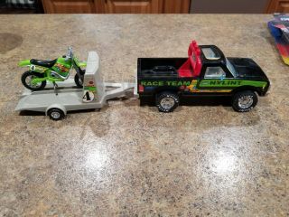 Nylint Truck Steel Red Race Team Usa With Matching Trailer And Dirt Bike