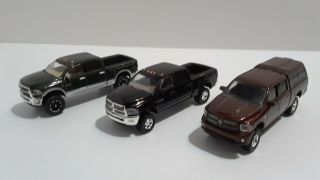 " Three " 1:64 Dodge Ram Pickup Trucks,  Made By Greenlight,  Loose,
