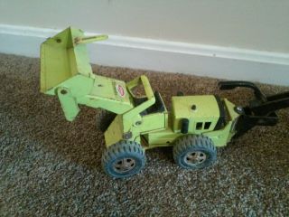 Vintage Tonka Pressed Steel Toy Green Tractor Trencher Backhoe