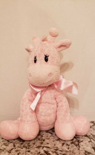 First & Main Pink Giraffe Baby Rattle Stuffed Animal Toy Plush 9 " Tall