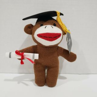 Dan Dee Sock Monkey Brown Plush Graduation Graduate Diploma 7 Inches