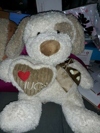 Puppy Dog Holds " I Love Hugs " Heart White/tan By Dan Dee Plush Animal Toy 11 "