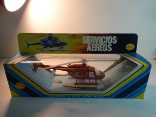 Mira Spain Mfg.  Metal Red Service Helicopter W/ Winch And W/ Box