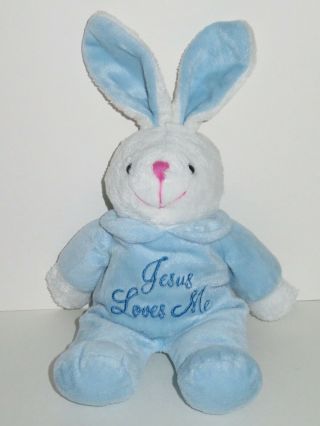 Dan Dee Jesus Loves Me Plush Bunny Rabbit Prayer Singing Blue White Stuffed Toy