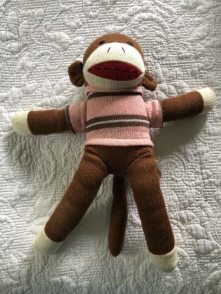 Sock Monkey Plush Dan Dee Collector ' s Choice Pink Sweater 18” Tall 2