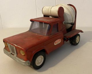 Vintage Pressed Steel Tonka Cement Mixer Truck Jeep Red White Model Car Toy