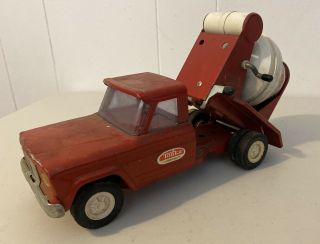 Vintage Pressed Steel Tonka Cement Mixer Truck Jeep Red White Model Car Toy 2