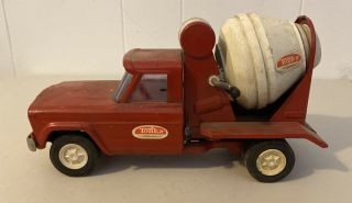 Vintage Pressed Steel Tonka Cement Mixer Truck Jeep Red White Model Car Toy 3