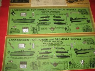 2 VINTAGE ORKIN CRAFT K - 101 POWER SAIL BOAT ACCESSORY KITS for WOOD MODEL BOAT 2