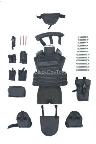 1/6 Scale Toy Special Duties Unit (sdu) - Black Plate Carrier Vest W/pouch Set