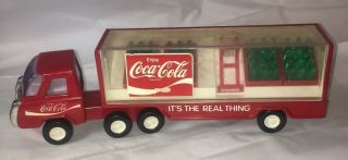 Vtg Buddy L Japan Coca Cola Delivery Truck Metal Plastic Bottles Crates Trailer