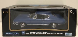 Welly 1:18 1968 Chevrolet Chevelle Ss 396 Blue & Black Diecast Iob