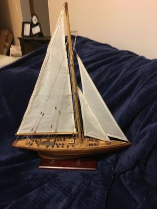 Sailboat Model 25” Handcrafted Wooden Model Display Purchased In Vietnam