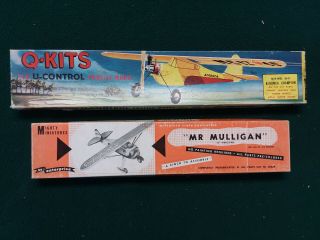 2 Vintage Balsa Wood U - Control Model Airplane Kits 1 - 2a And 1/4a Sizes