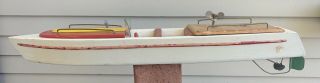 Vtg Wind Up Wooden Model Speed Boat Kit Orkin Craft Chris Craft 24” Long