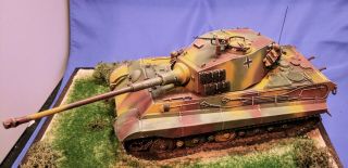 1/35 Scale Pro Built German King Tiger From Meng Kit.  Includes Ground Work Base