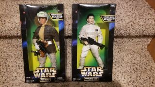 1997 Kenner Star Wars Han Solo And Princess Leia Hoth Gear 12” Figures Nib
