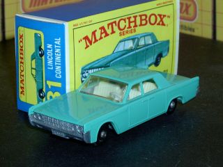 Matchbox Lesney Lincoln Continental 31 C2 Sea Green W/tow Sc3 Vnm & Crafted Box