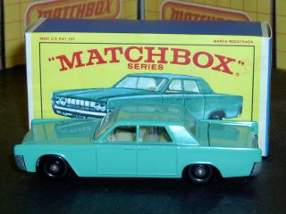 Matchbox Lesney Lincoln Continental 31 c2 sea green w/tow SC3 VNM & crafted box 3