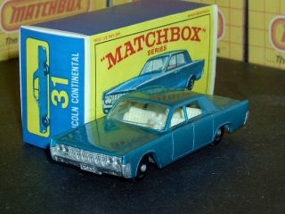 Matchbox Lesney Lincoln Continental 31 C1 Teal Blue W/tow Sc2 Vnm & Crafted Box