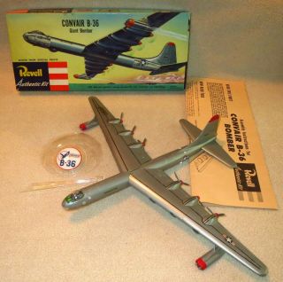 Built Vintage Convair B - 36 Bomber Model,  Revell 1954 W Stand,  Box & Instructions