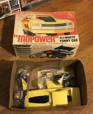 Vintage Mopower Plymouth Funny Car Model Kit Amt W/box,  Instructions,  Decal Sheet