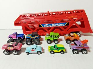 Micro Machines Big Rig Hauler 1988 Car Transport Red Trailer 8 Cars Road Champs