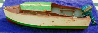 Vintage Cabin Cruiser Wood Model Boat Kit Needs Work Brass Rudder