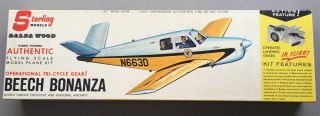 Vintage 22” Sterling Beech Bonanza Airplane Model Kit A3 Balsa Wood