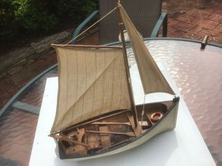Vintage Detailed Scale Wood Model Sail Row Dinghy Boat