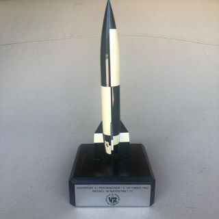 Aggregat 4/ V2 Rocket Model " Black & White,  " Solid Steel” On Wooden Base