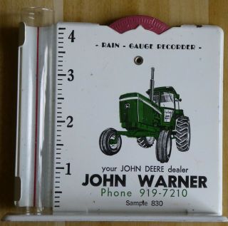 Vintage John Deere Rain Gauge Recorder - Glass / Metal Advertising