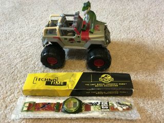 Jurassic Park Jeep Wrangler Monster Jam W/ Bonus 1997 Baby T - Rex & Jp/bk Watch