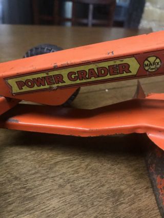 1950 ' s Marx Toy Lumar Power Road Grader Pressed Steel Orange USA Toy Vintage 2
