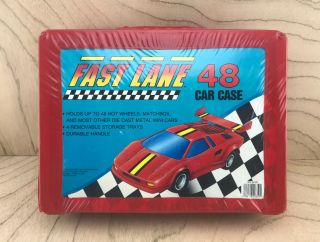 Vintage 1990 Red Fast Lane 48 Car Collectors Carrying Case Toys R Us Cars Trays