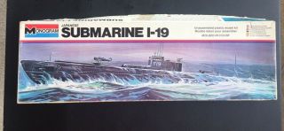 Vintage 1979 Monogram Japanese Submarine I - 19 Built Kit 3103 W/fair Box Art