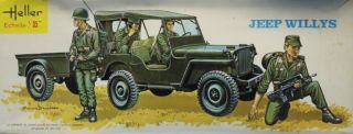 Heller 1:35 Jeep Willys W/ Figures Trailer Plastic Model Kit 791u