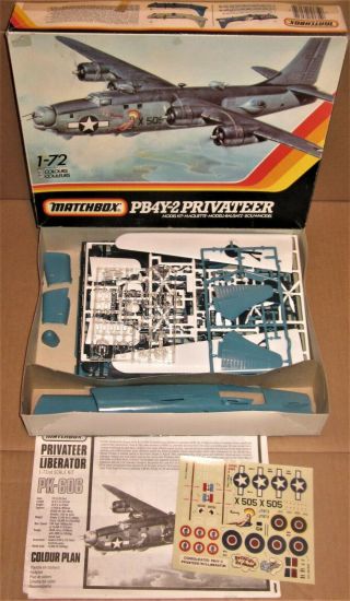 COMPLETE/BOX ' 86 MATCHBOX WWII PB4Y2 PRIVATEER LIBERATOR 1/72 MODEL AIRPLANE KIT 2