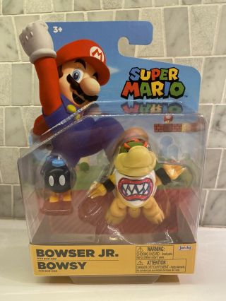 Nintendo Mario Bros Bowser Jr.  4 " Figure With Bob - Omb Jakks Htf Nib
