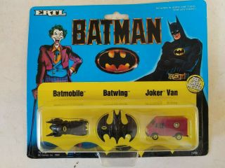 Micro Machines Batman Batmobile Batwing Joker Van 1989 Vintage Ertl On Card