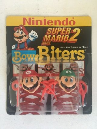 1991 Vtg Nintendo Mario 2 Luigi Bow Biters Shoelace Avon Nip