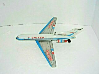 Vintage United Boeing 727 Friction Tin Litho Jet Made In Japan 11 " L 11 " Wingspan