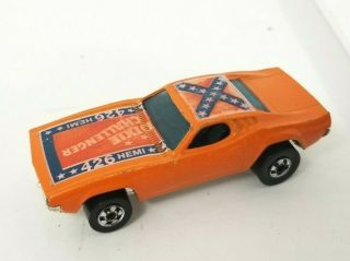 Vintage 1980s Hot Wheels Orange Dixie Challenger Blackwall Era Flag Diecast Car