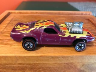 Vintage 1970s Hot Wheels Redlines Rodger Dodger Plum/ Purple With Flames