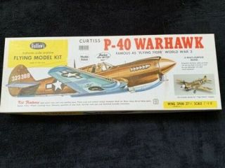 Vintage Guillows Curtiss P40 Warhawk Wooden Model Kit 405 Open Box 27 " W/s