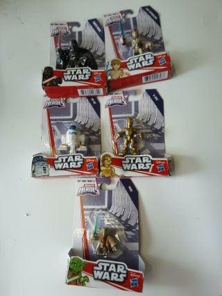 5 Playskool Star Wars Galactic Heroes Luke,  Yoda,  R2d2,  Vader,  C3p0