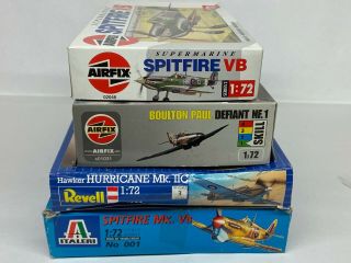 Revell,  Airfix Etc 1/72 Ww2 Aircraft Kits X 4,  Defiant,  Spitfire,  Hurricane Etc.