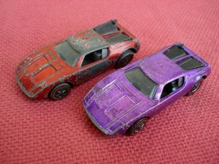Vintage Hot Wheels Redline Amx/2 Cars (2) Pair,  1970,  Purple,  Red